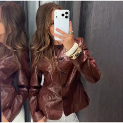 Croc Embossed Faux Leather Jacket