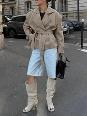 Belted Double Breasted Crop Jacket