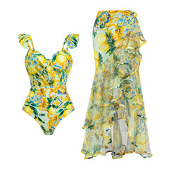 Ruffle Trim Floral Print Swimwear Set