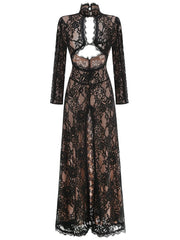 Lace Mock Neck Cutout Long Sleeve Maxi Dress