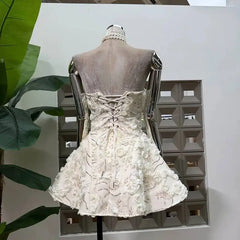 3D Floral Textured Strapless Mini Dress