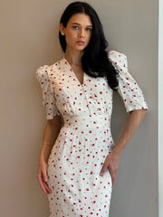 Half-Sleeve Polka Dot Midi Dress
