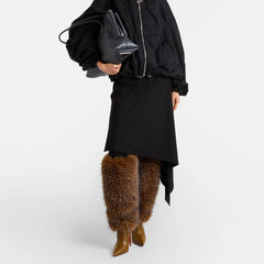 Fur Knee High Stiletto Boots