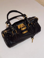 Gold Lock Leather Tote Bag