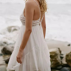 Crochet Lace Spaghetti Strap Ruffle Hem Mini Dress