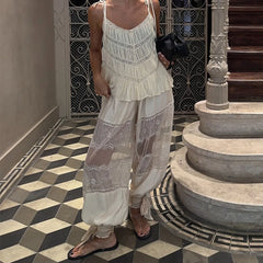 Lace patchwork wide leg pants full view