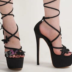Black Criss Cross Butterfly Strap Platform Heels