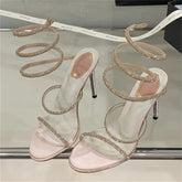 Crystal spiral high heel sandals in white