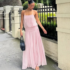 Spaghetti Strap Gathered Empire Waist Maxi Dress with Thigh-High Slit