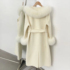 Wool Coat with Fox Fur Collar and Cuffs