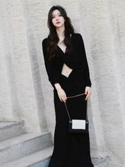 Black Long Sleeve Cut Out Wrap Maxi Dress