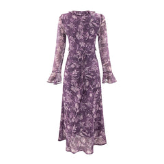 Ruffled floral chiffon maxi dress back view