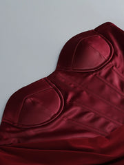 Burgundy Long Sleeve Draped Corset Maxi Dress