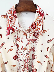 Close-up of collar and print on maxi dress