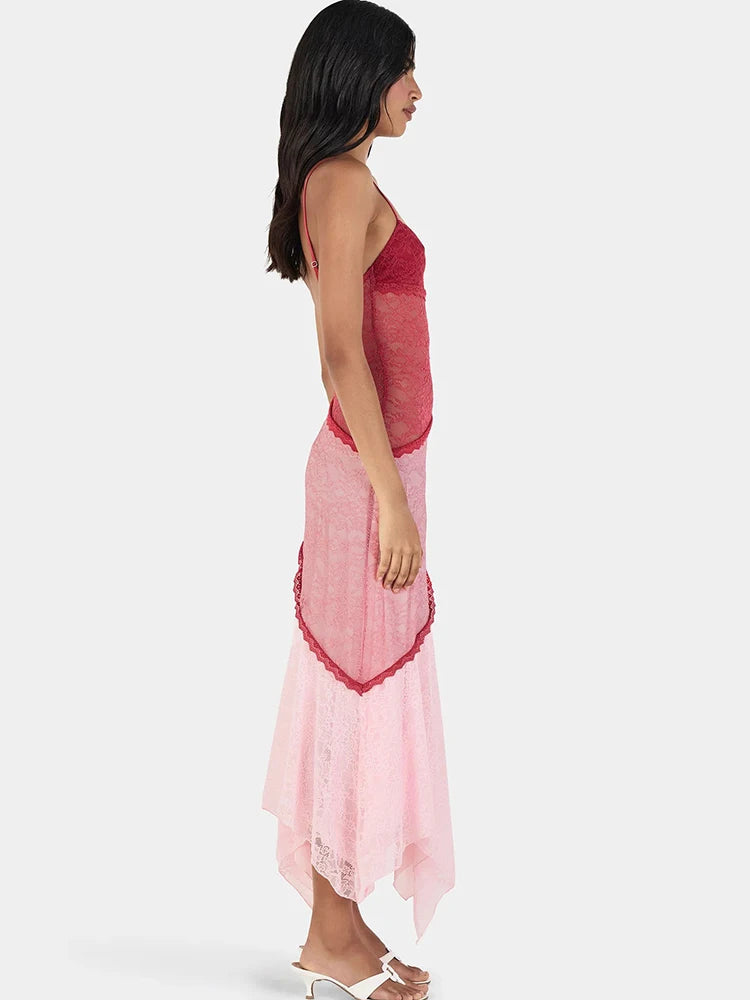 Lace Spaghetti Strap Maxi Dress profile view