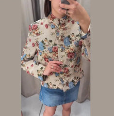 Floral Mandarin Collar Cropped Jacket & Skirt Set