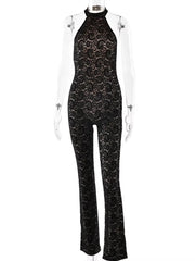 Lace Halter Backless Jumpsuit