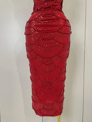 Pearl Beaded Sequins Spaghetti Strap Bodycon Long Dress
