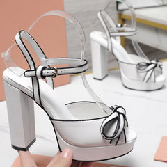 Platform Bow Strap Square Heels
