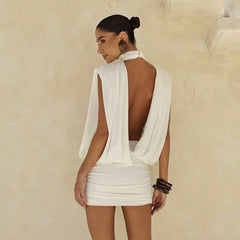 Sleeveless Hollow Out Back Turtleneck Mini Dress