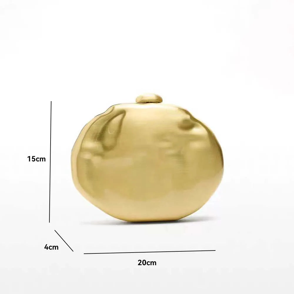 Gold round container with dimensions on a white background