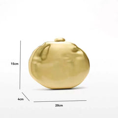 Gold round container with dimensions on a white background