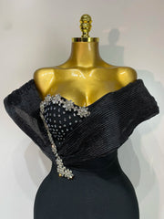 One Shoulder Embellished Neckline Gown