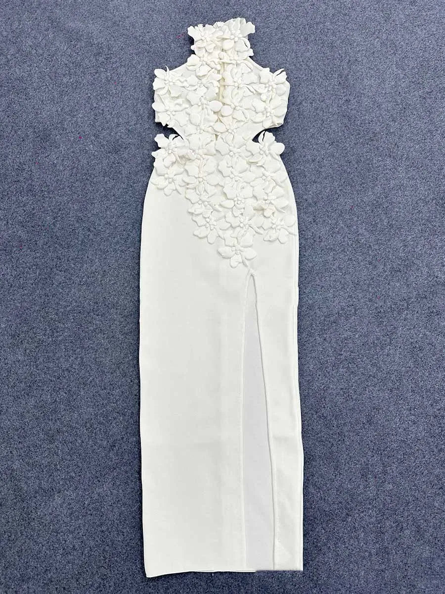 White floral dress on a gray background