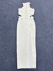 White floral dress on a gray background