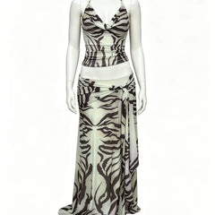 Halter Zebra Print Top and Ruched Maxi Skirt Set