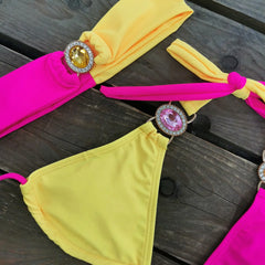 Contrast Color Bikini with Jewel Accents