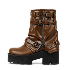 Buckle Strap Platform Ankle Boots