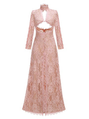 Lace Mock Neck Cutout Long Sleeve Maxi Dress
