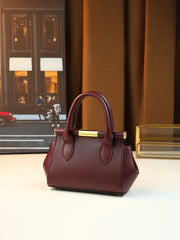 Structured Leather Top Handle Bag With Gold Hardware