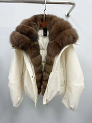 White real fur hooded jacket