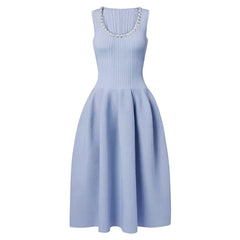 Light blue dress with decorative neckline on a white background