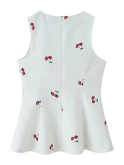 Cherry Print Peplum Top and Wide Leg Pants Set
