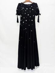 Puff sleeve embellished maxi dress hanging
