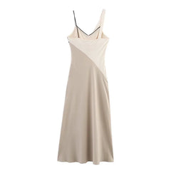 Beige slip dress with black trim