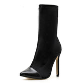 Black high-heeled ankle boot on a white background with 'Eilyken' branding.