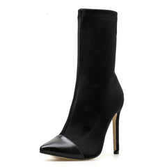 Black high-heeled ankle boot on a white background with 'Eilyken' branding.