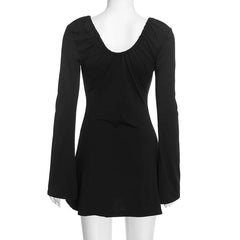 Ruffle V-Neckline Long Sleeve Mini Dress