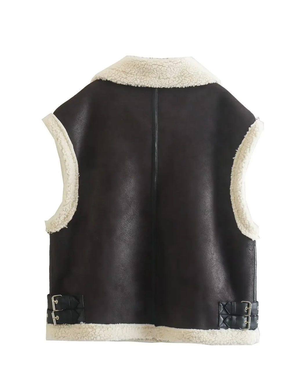 Black leather vest with white shearling lining