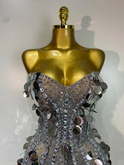 Sequined strapless mini dress bodice detail