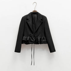 Ruffled Hem Lace-Up Crop Blazer