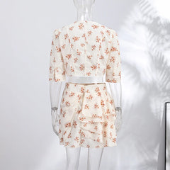 Floral Print Cropped Top and Ruffled Skirt Set