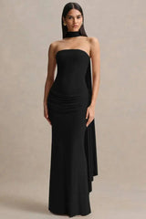 Strapless Choker Neck Gathered Waist Maxi Dress