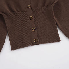 Ribbed Puff Sleeve Button Knit Coat