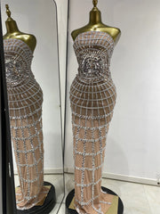 Sequined Mesh Strapless Floor-Length Dress