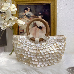 Wood Top-Handle White Crystal Clutch Bag - Women's Wedding Handbag